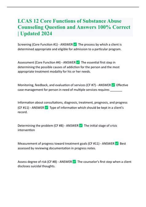 LCAS 12 Core Functions of Substance Abuse Counseling Question and