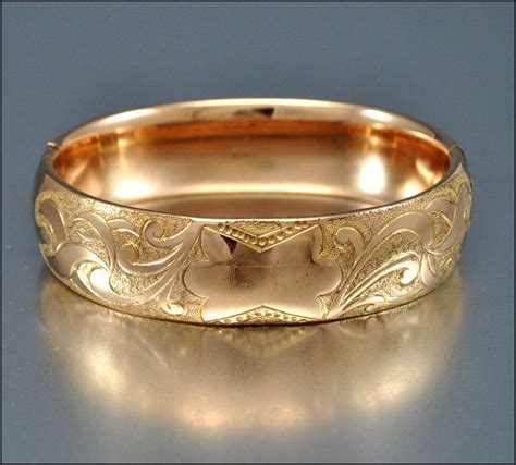 Antique Victorian Bracelet Bangle Gold Engraved Floral by boylerpf