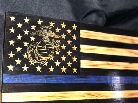 Marine Corps Wooden American Flag Thin Blue Line Or Thin Red Etsy