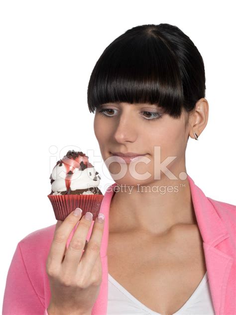 Beautiful Girl Holding A Delicious Cupcake Stock Photo Royalty