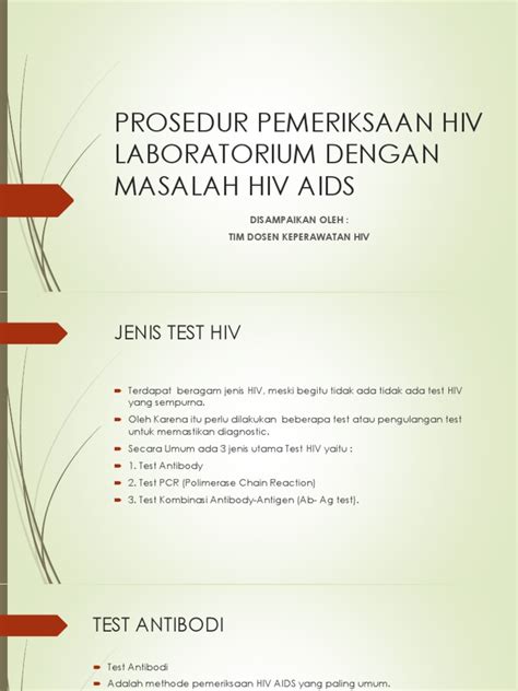 Prosedur Pemeriksaan Hiv Laboratorium Dengan Masalah Hiv Aids Pdf