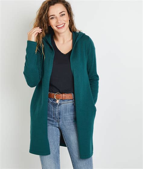 Gilet Long à Capuche Femme Vert Grain De Malice