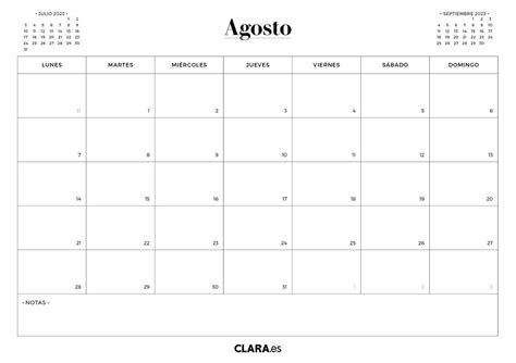 Calendario Agosto Para Imprimir En Y Pdf Gratis