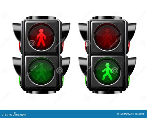 Pedestrian Traffic Lights Red And Green Isolated On White Stock Vector