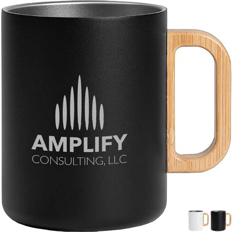 Vancouver Stainless Steel Double Wall Mug With Bamboo Handle Laser