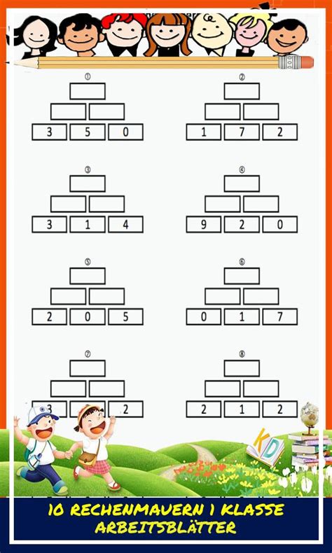 10 Rechenmauern 1 Klasse Arbeitsblätter Mathe Arbeitsblätter