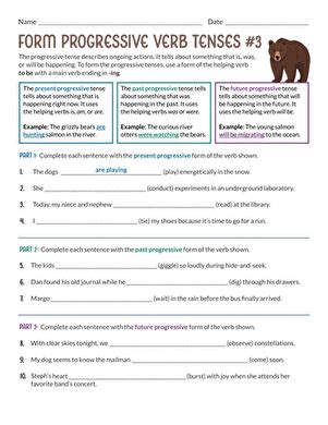 Form Progressive Verb Tenses 3 Worksheet Education