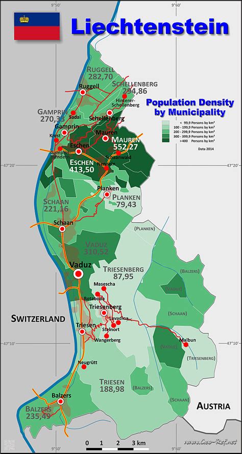 Liechtenstein Population Density by Municipality. - Maps on the Web