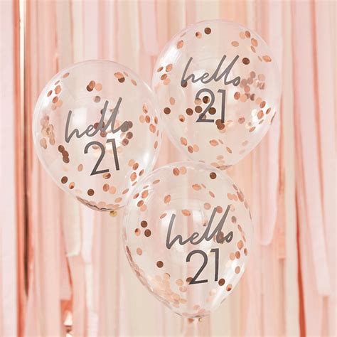 5 Hello 21 Rose Gold Birthday Balloons 21st Birthday Confetti - Etsy