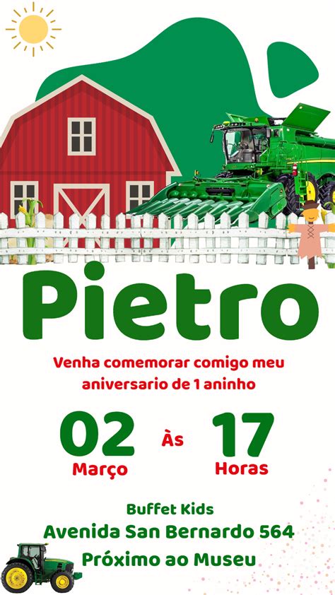 Convite Anivers Rio Trator John Deere Edite Gr Tis Nosso Editor