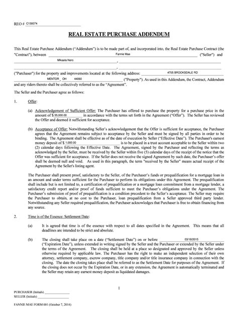 fillable   reo real estate purchase addendum  fax