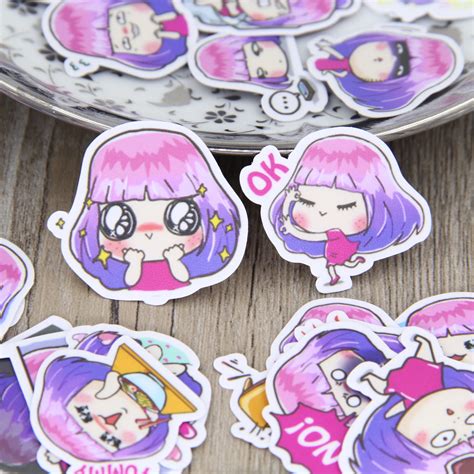 Kawaii Cute Purple Hair Girl Scrapbooking Stickers Girly Cartoon