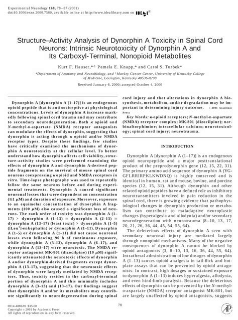 Pdf Structureactivity Analysis Of Dynorphin A Toxicity In Spinal