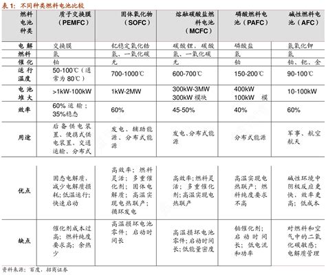 不同种类燃料电池比较行行查行业研究数据库