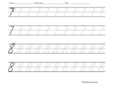 Tracing Worksheet Cursive Numbers 7 And 8