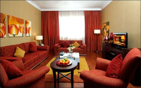 Tan Living Room Walls With Red Curtains Living Room Home Decorating