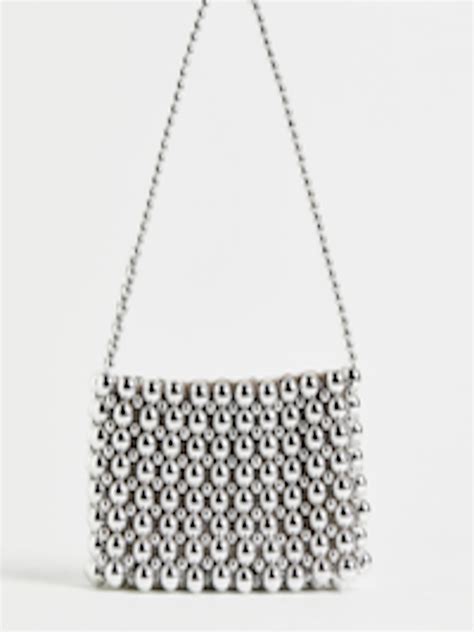 Buy Handm Women Silver Toned Shimmering Metallic Bead Shoulder Bag Handbags For Women 19893594