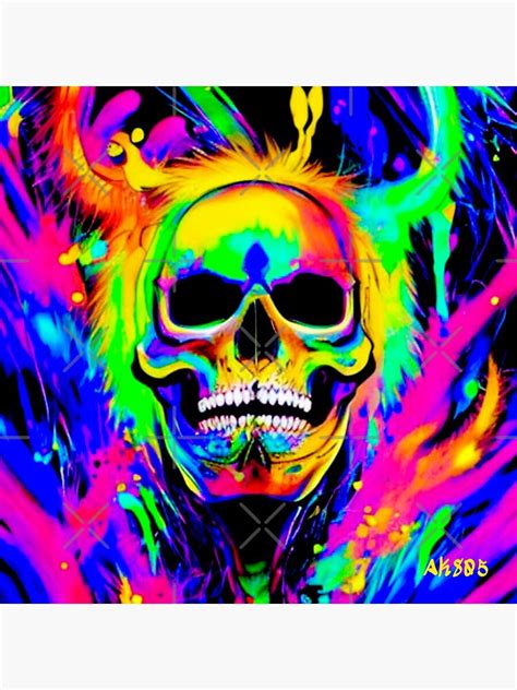 "Beautiful Skull Art, Bright Neon Rainbow Colors, Digital Skull Artwork ...