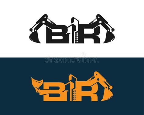 Letter Br Building With Excavator And Skid Steer Logo Design Concept