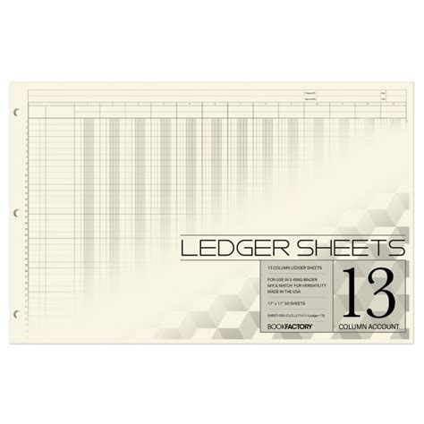 BookFactory Ledger Sheets Large 13 Column Accounting Ledger Columnar