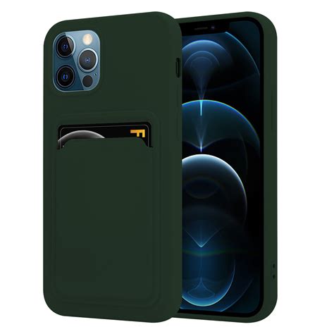 iPhone 12 Pro siliconen hoesje met pasjeshouder (donkergroen) - Phone