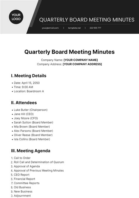 Free Quarterly Board Meeting Minutes Template Edit Online And Download