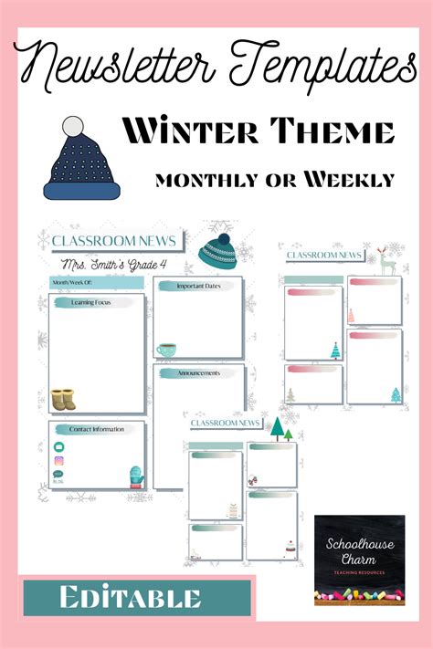 Editable Classroom Newsletter Templates Winter Theme Digital