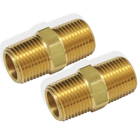 Boeray 2pcs 38 To 38 Npt Male Thread Brass Straight Hex Nipple Fast Coupler