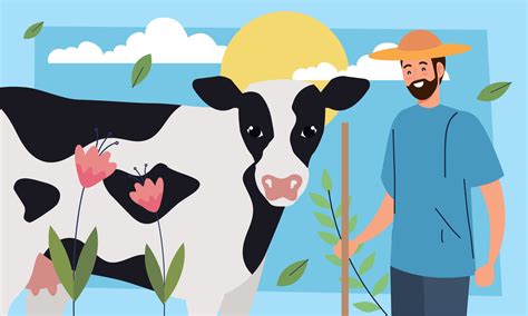 cow with male farmer 11378823 Vector Art at Vecteezy