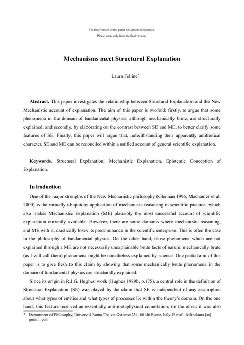 (PDF) Mechanisms meet Structural Explanation 