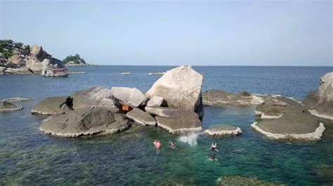 Aerial Cliff Diving In The Water Koh Tao Thailand Island Coastline