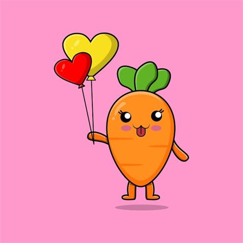 Premium Vector Cute Cartoon Carrot Floating With Love Balloon Cartoon Vector Illustration