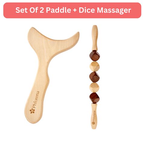 Set Of 2 Wood Therapy Tools Wooden Dice Massage Roller And Paddle Massager For Contouring Phlorena