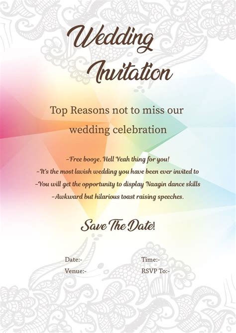 a wedding card with the words, top reason not to miss our wedding ...