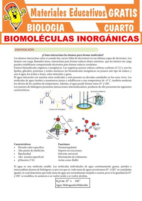 Biomoléculas Inorgánicas para Cuarto Grado de Secundaria pdf