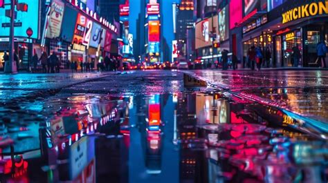 stunning night view   busy city street  colorful lights