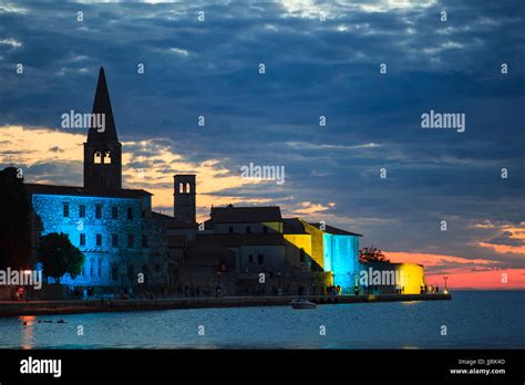 View Of Porec Skyline And Sea At Sunset Istria Croatia Stock Photo