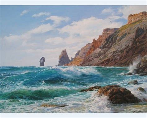 Large Turquoise Oil Painting By Alexander Shenderov Ocean Painting