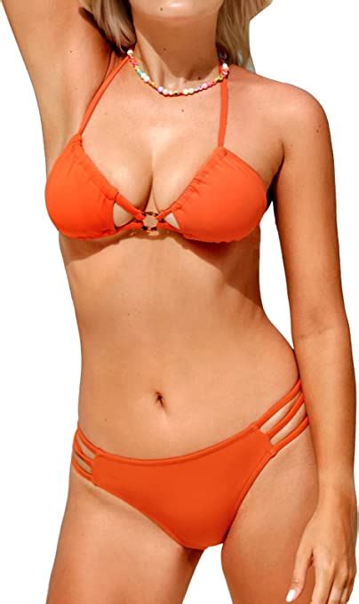 Womens Bralette Halter Two Piece Bikini Swimsuits Back Tie Bathing Suits WF Shopping