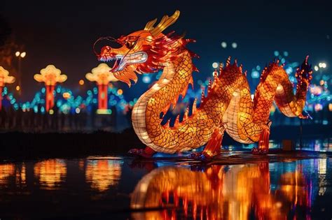 Premium Photo Dragon Is Lit Up At Night During Chinese New Year