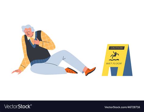 Old Man Falling Down On Wet Floor Flat Royalty Free Vector