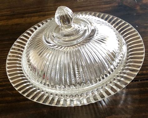 Vintage Anchor Hocking Ribbed Depression Glass Covered Butter Dish