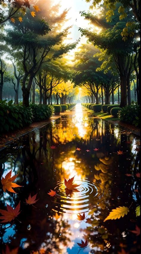 The Sun Is Shining Through The Trees And Reflecting In The Water With