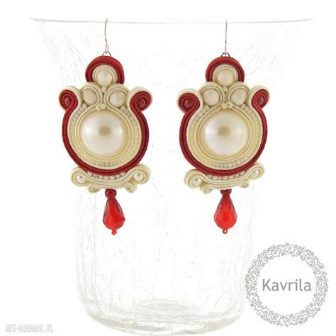 Creamy Red Soutache Kolczyki Trendy Kavrila ღ art Madam pl