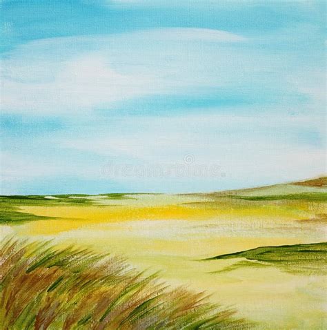 Drawing of Bright Day Landscapes Stock Photo - Image of fabric, field ...