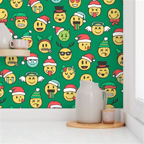 Christmas Holidays Smiley Emoticon Emoji Wallpaper | Spoonflower