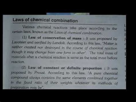 Law Of Chemical Combination Part Youtube