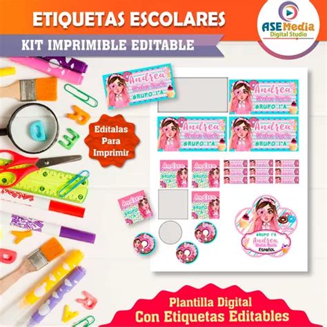 Etiquetas Escolares Mis Pastelitos Editables Kit Imprimible En Venta En