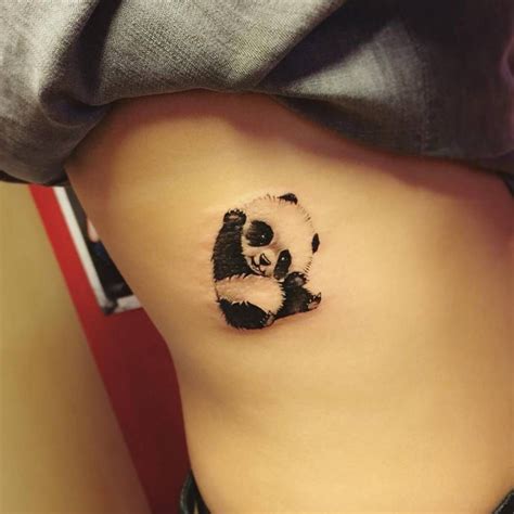 Illustrative Panda Tattoo On The Right Side Ribcage Panda Tattoo