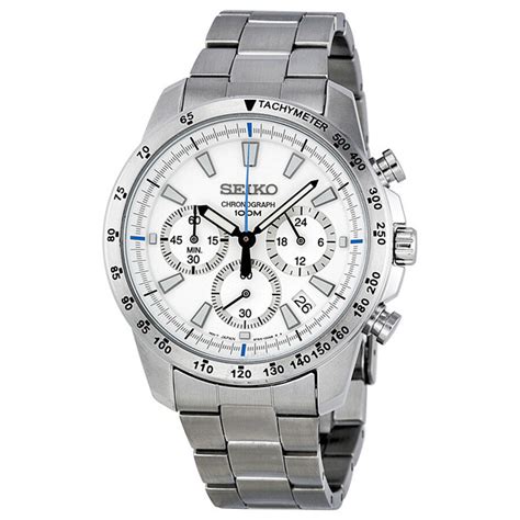 Seiko Chronograph White Dial Stainless Steel Men S Watch Ssb